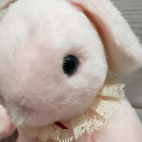 Gund Pink Bunny Rabbit Plush Tubbi Bunn 7" Year 1990 Lace Collar Blue Eyes Vtg - Picture 3 of 10